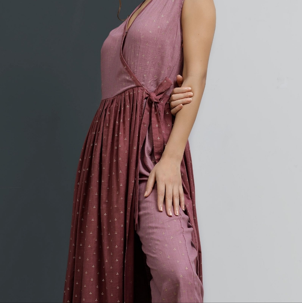 Onion pink cotton V-neck Jumpsuit